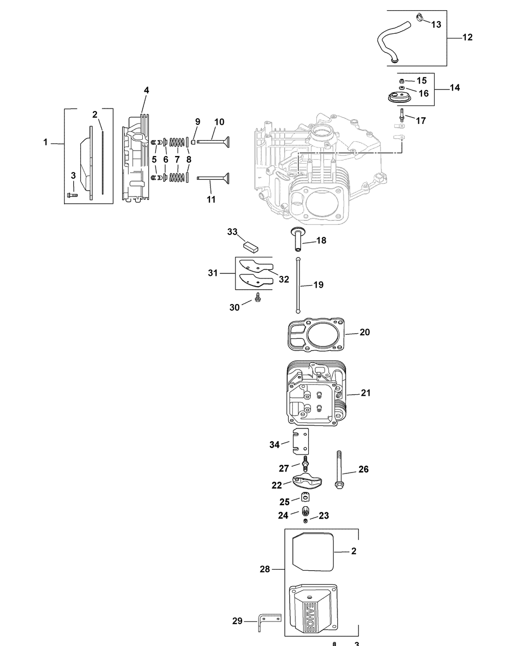 Engine Cylinder Head Valves Breather Diagram and Parts List for FMZ50 17AF4BFP009-17AF4BFP010-17AF4BFP209-17AF4BFP210-17AF4BFP710 Cub Cadet Lawn Tractor